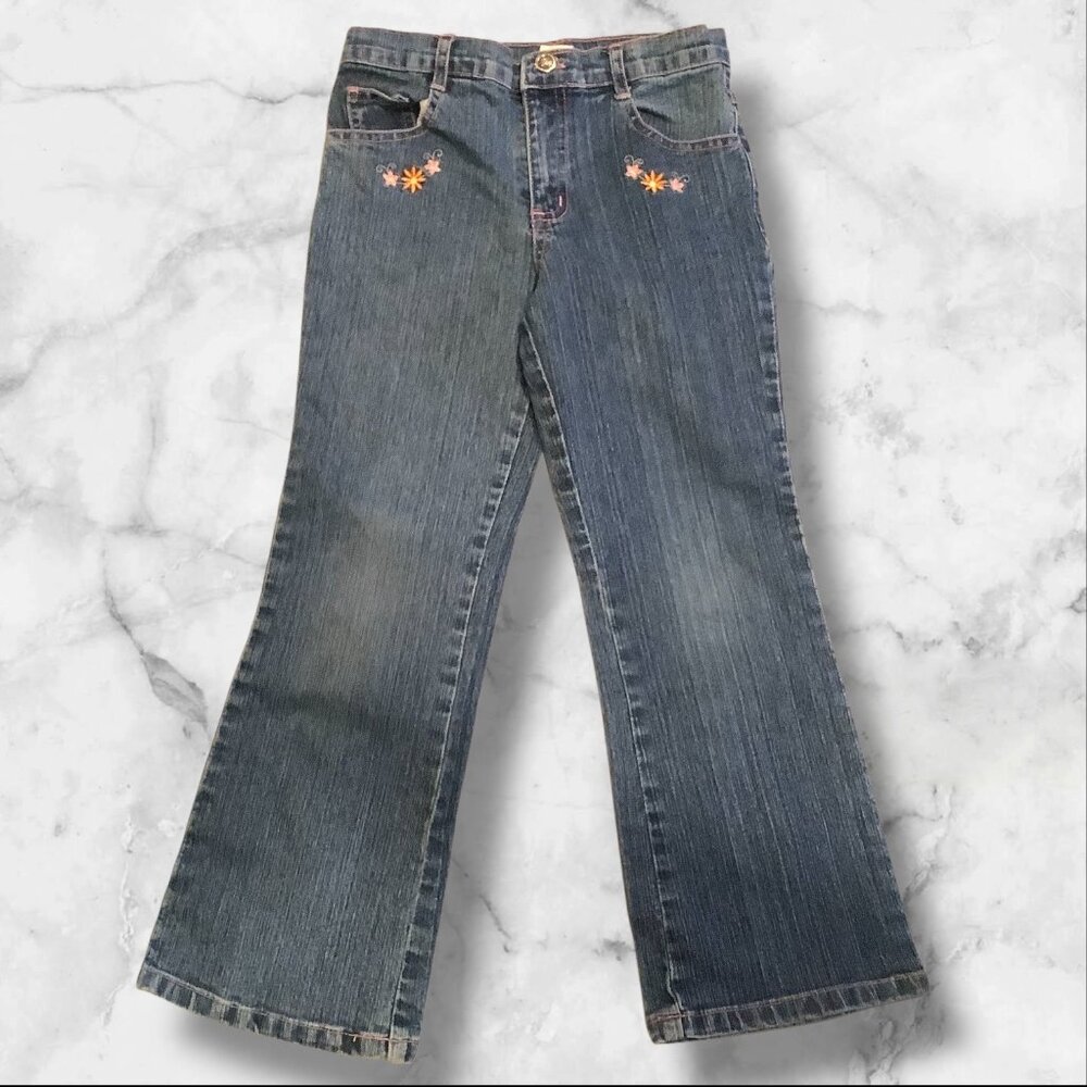 Denim Jeans‎ Girls Size 5/6 Flare Floral Embroidery Kidcore